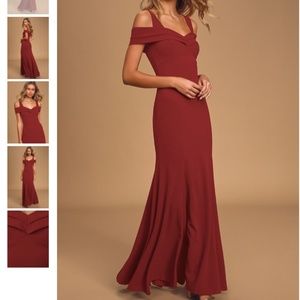 LULU's Wine Red Off the Shoulder Maxi Dress
